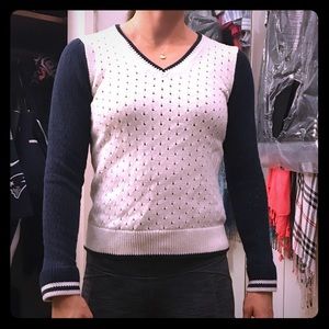 Navy and white eyelet sweater
